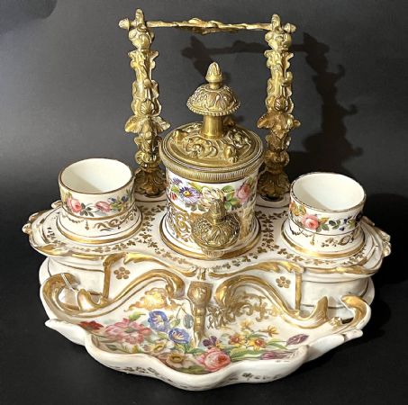 raro calamaio in ceramica dipinta