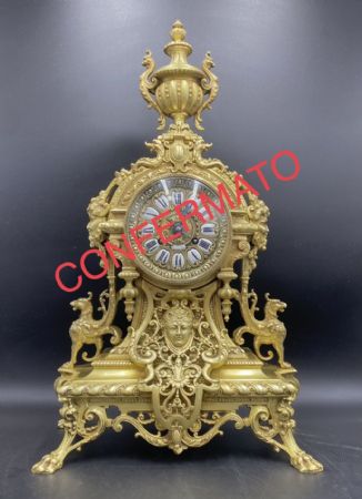 GRANDE ANTICO OROLOGIO A PENDOLO BRONZO DORATO H.57 REVISIONATO 