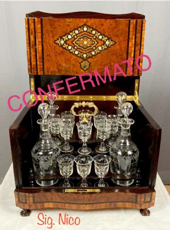 Porta Liquore Completo Perfetto Antico Intarsiato Epoca Napoleone lll 1860/80