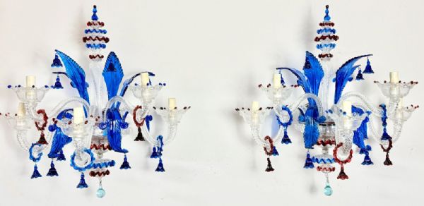 Meravigliosa coppia di grandi Applique policromi Murano “CA' REZZONICO” anni 40/50
