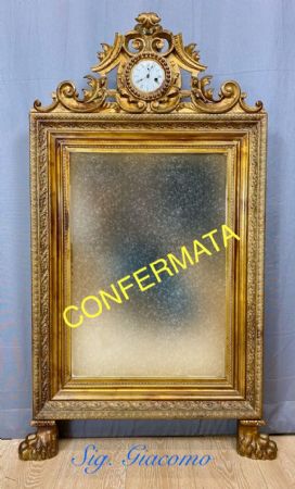 Grand ancien miroir doré Louis Philippe 1800 Cm. 132x81 cm Horloge cadre Lucques