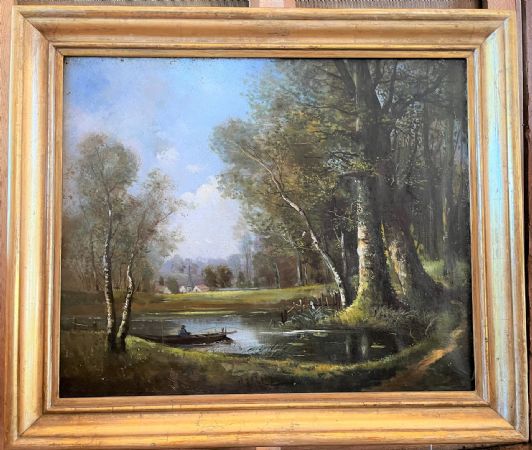 Paysage lacustre avec pêcheur