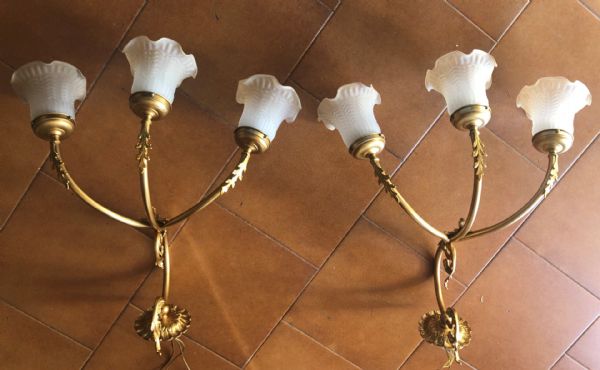 coppia di appliques in bronzo e ottone dorati