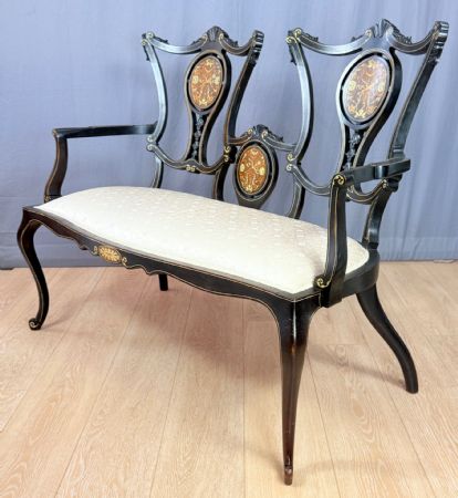 🥇Meraviglioso Divanetto Vittoriano Laccato intarsiato Antico Epoca 1830/40