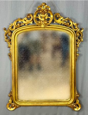 🥇Grande Specchiera Legno Dorato a Foglia Antica Stile Luigi XV 1830🥇