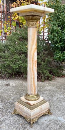 🥇Raffinata Grande Colonna Bronzi Dorati Onice Epoca ‘800 Parigi🥇 altezza cm 111