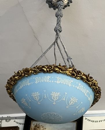 lampadario azzurro opaline