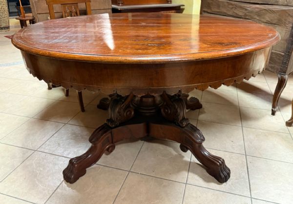 🥇ANTICO GRANDE TAVOLO DA PARATA IN NOCE INTARSIATO EPOCA 1815 Diametro cm. 140 🥇