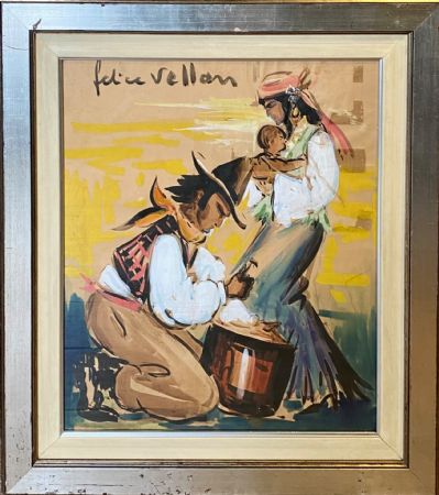 Pintura de técnica mixta firmada por Felice Vellan
