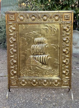 Antico Parascintille per camino Restaurato legno e ottone parafuoco d'epoca *** € 199 ***