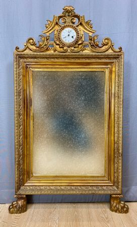 Grande Antica specchiera Dorata Luigi Filippo 1800 Cm. 132x81 cm Orologio cornice Lucca
