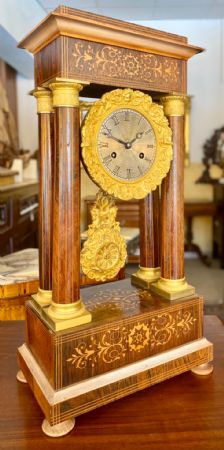 LARGE PENDULUM CLOCK with COLUMNS, GILT BRONZES, ANTIQUE Empire Era 1810