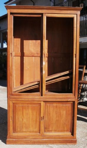 Antique walnut bookcase with two doors