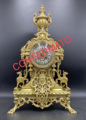 LARGE ANTIQUE GILT BRONZE PENDULUM CLOCK H.57 REPAIRED