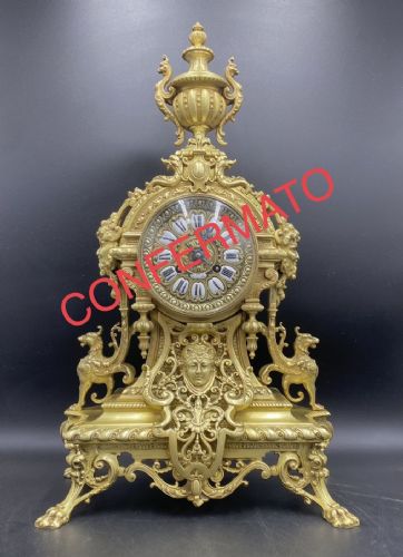 GRANDE ANTICO OROLOGIO A PENDOLO BRONZO DORATO H.57 REVISIONATO 