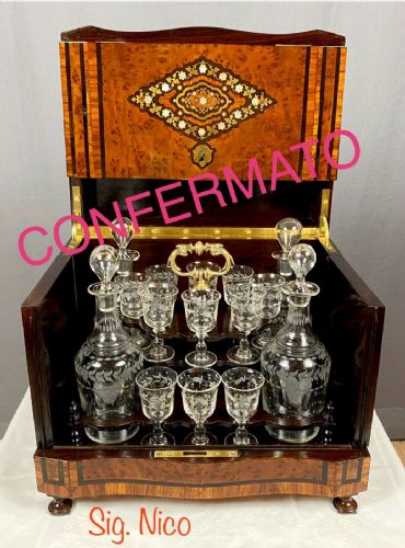 Porta Liquore Completo Perfetto Antico Intarsiato Epoca Napoleone lll 1860/80