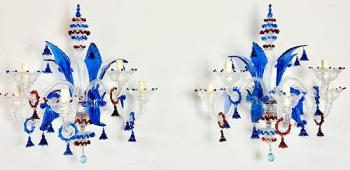Meravigliosa coppia di grandi Applique policromi Murano “CA' REZZONICO” anni 40/50