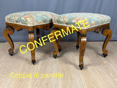🥇 Coppia di panche Antiche Intarsiate Epoca ‘800🥇