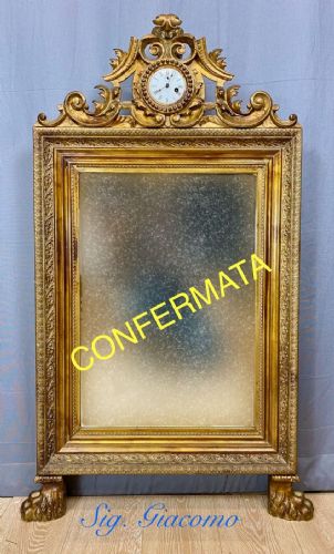 Grande espejo antiguo dorado Luis Felipe 1800 Cm. 132x81 cm Reloj marco Lucca