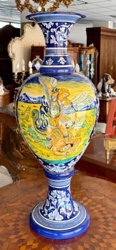 🥇Grande Vaso Firmato dalla forma a balaustro San Michele Arcangelo 🥇