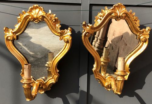 Pair of gilded wood sconces