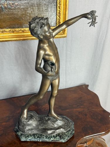 🥇GRANDE BRONZO di Giovanni De Martino il Pescatore di granchi Originale H. 52 *** € 650 ***🥇