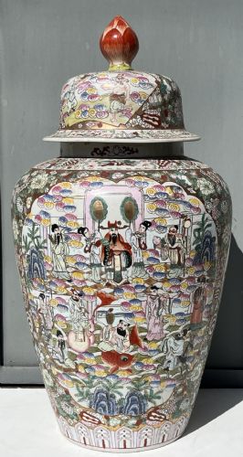 grande vaso  (potiche) cinese in ceramica policroma