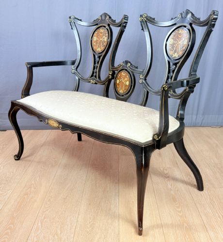 🥇Meraviglioso Divanetto Vittoriano Laccato intarsiato Antico Epoca 1830/40