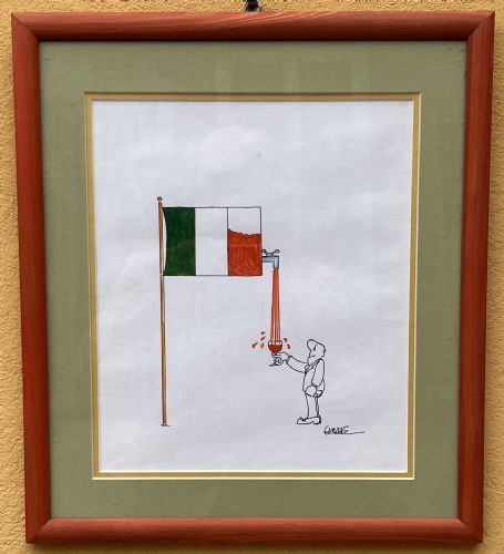disegno a china e pastelli, su carta firmato Guarene