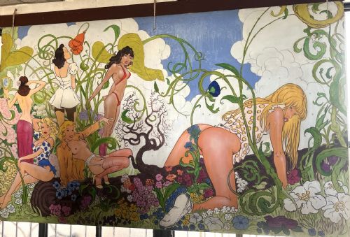 allegoria di figure femminili e fiori, firmata BECHIS 1992