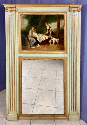 Peinture du XVIIIe siècle, avec miroir boiserie laqué contemporain de la peinture, Piémont.