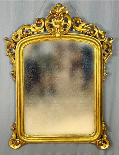 🥇Grande Specchiera Legno Dorato a Foglia Antica Stile Luigi XV 1830🥇