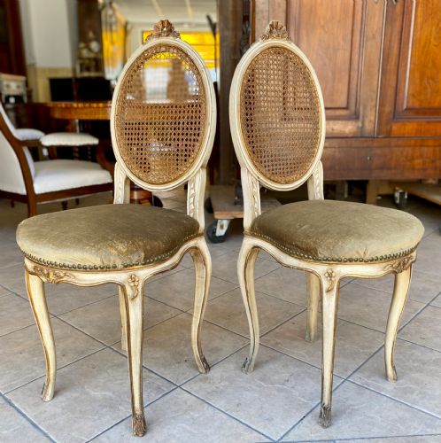 Coppia Di Poltrone Poltroncine Laccate Antiche Epoca Napoleone III  *** € 399 ***