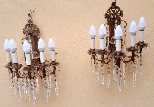 Paire d'appliques en bronze doré à cinq lumières