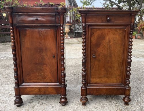 two walnut feather bedside tables