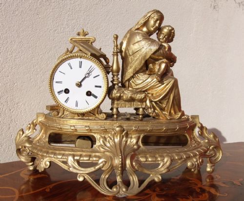Gilt antimony clock: Madonna della Seggiola (Raphael)