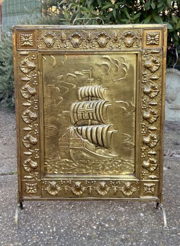 Antico Parascintille per camino Restaurato legno e ottone parafuoco d'epoca *** € 199 ***