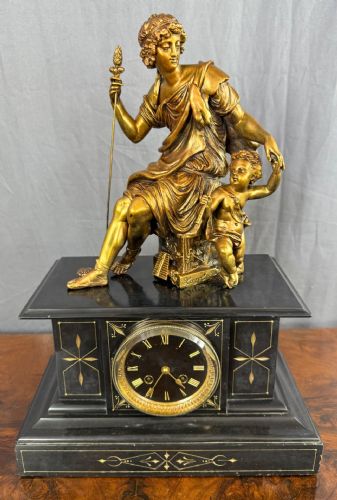 🥇Meravigliosa Parigina Orologio Pendolo d’appoggio Bronzo Oro Marmo Nero Antico Parigi 1860🥇