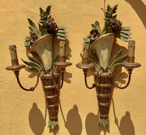 两个墙壁烛台（贴花）1960年代热那亚
    