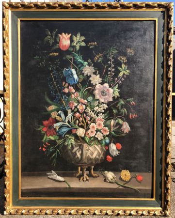 still life with flowers in grotesque vase
    