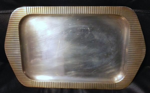 silvered, rectangular tray with shaped edges
    
