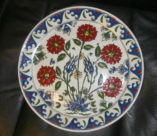 dish with red flowers