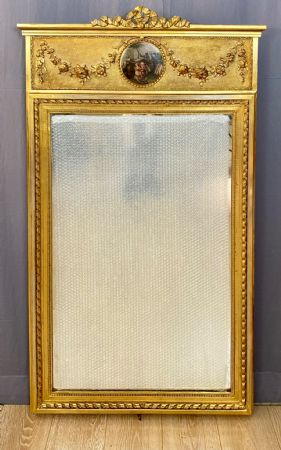 Antica specchiera Napoleone III - legno dorato con stampa colorata Epoca '800