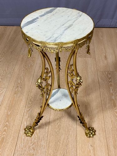 Tavolino Gueridn Antico Impero in Bronzo Dorato con Mascheroni e Griffe 1820/30